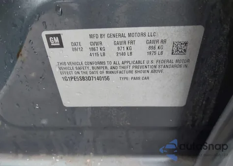 2013 Chevrolet Cruze 2Lt Auto z USA, uszkodzony, nr VIN 1G1PE5SB3D7140156